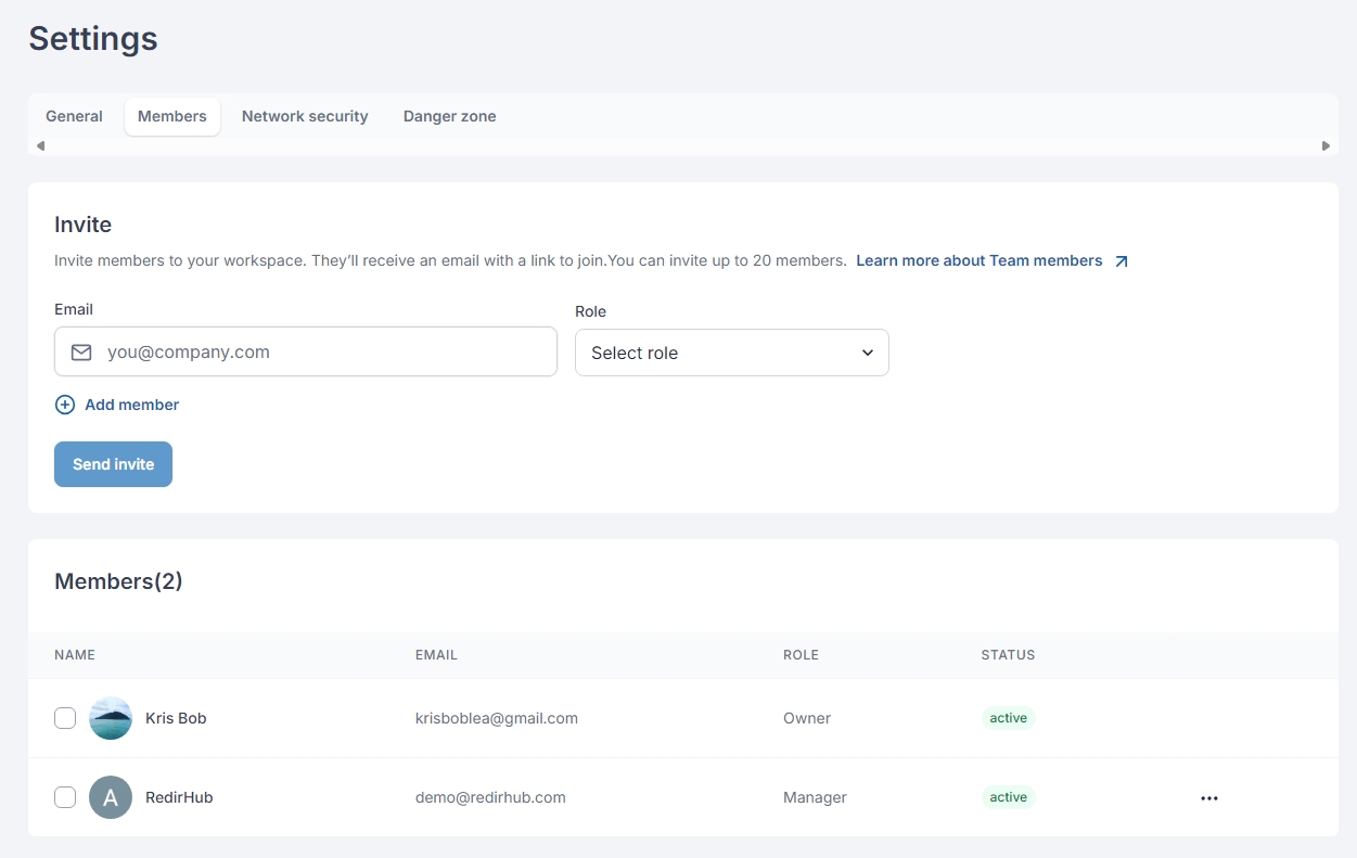 Team management 2 Screenshot 15 12 2024 153237 demo.redirhub.com